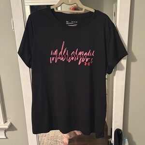 Under Armour Black Tee with Vibrant Pink Script